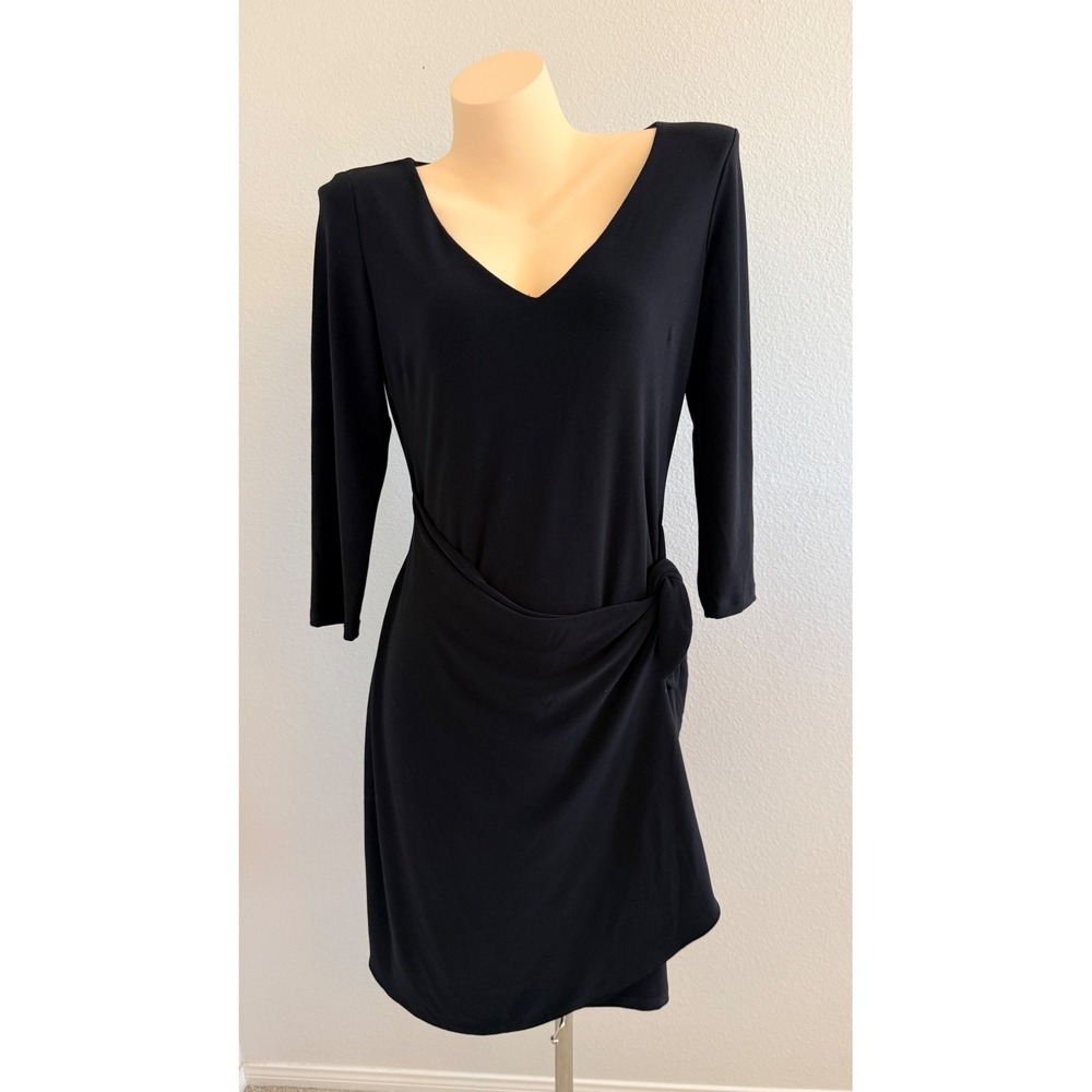 Lauren Ralph Lauren Quiet Luxury Black Faux Wrap V-Neck Sheath Dress Size 10